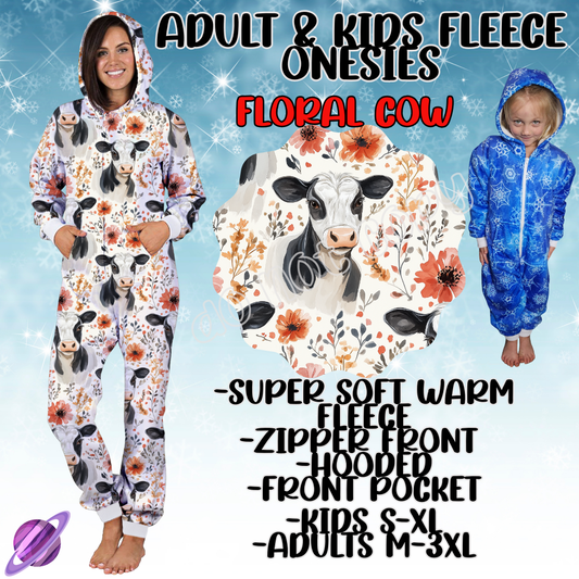 FLORAL COW - ADULT & KIDS FLEECE ONESIES CLOSING 9/28