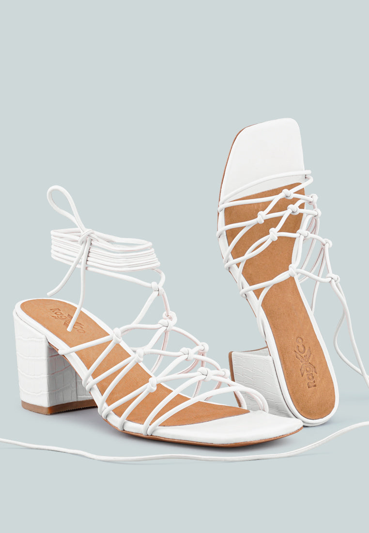 Fonda Croc Patterned Handcrafted Lace Up Sandal