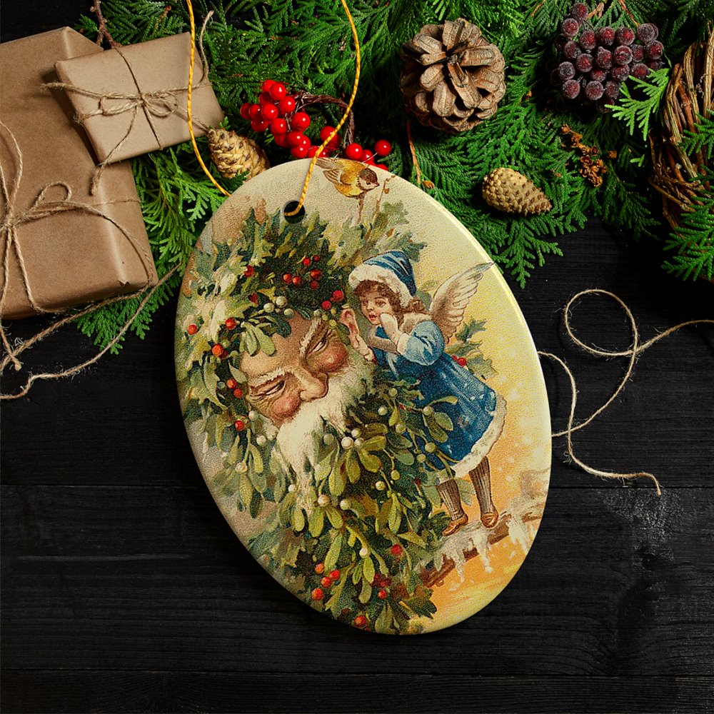 Little Angel and Father Santa Claus Victorian Vintage Christmas Ornament