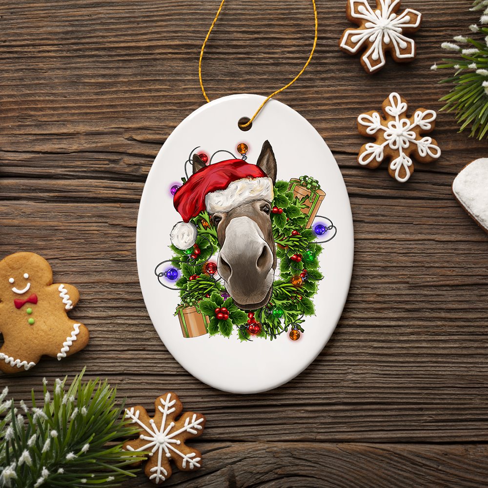 Merry Donkey Christmas Ornament, Ceramic Tree Decoration