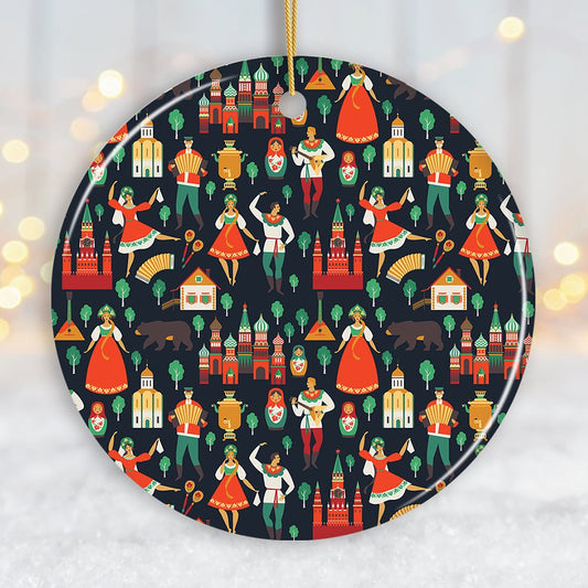Russian Folklore Pattern Ornament, Bohemian Dolls Street Dancers and Mosques