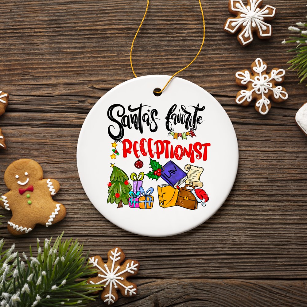 Santa’s Favorite Receptionist Holiday Office Christmas Ornament, Front Desk Administrator Representative Appreciation Gift