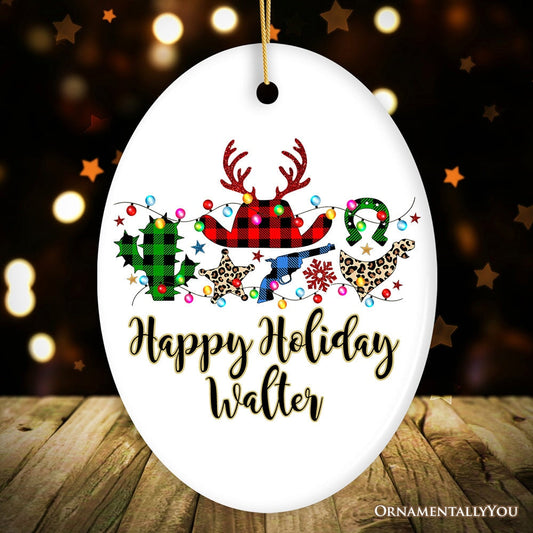 Personalized Buffalo Plaid Gunslinger Western Cowboy Style Christmas Ornament
