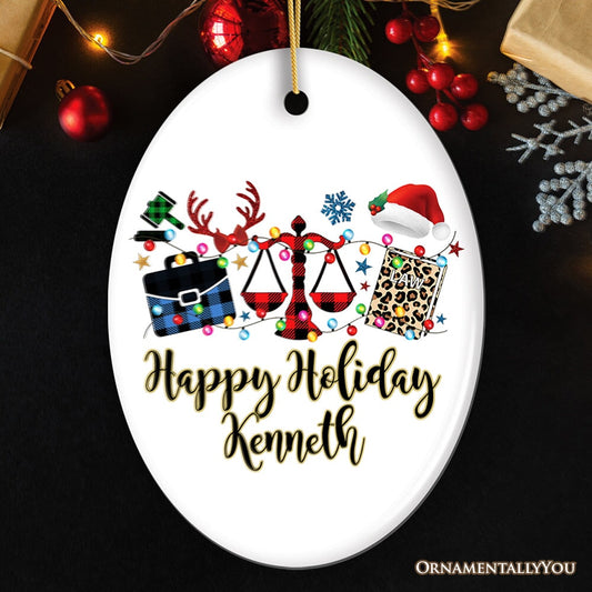Personalized Law and Legal Theme Buffalo Plaid Christmas Ornament, Lawyer and Paralegal Clerk Gift