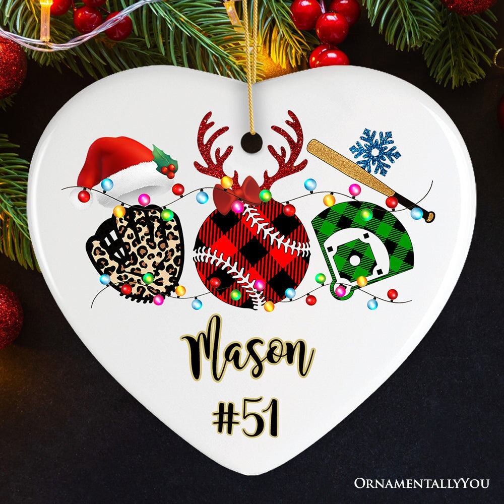 Personalized Baseball Buffalo Plaid Leopard Merry Christmas Ornament, Team and Coaches  Gift