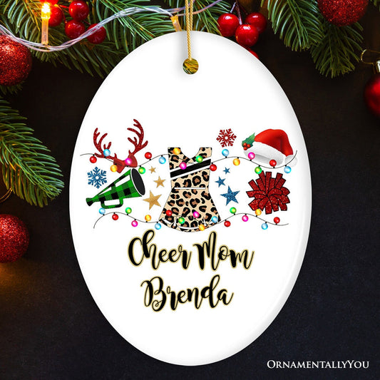 Personalized Cheerleader Buffalo Plaid Leopard Merry Christmas Ornament, Cheer Mom Gift