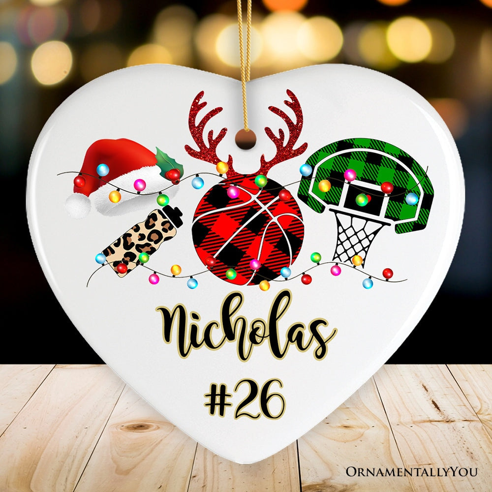Personalized Basketball Buffalo Plaid Leopard Merry Christmas Ornament, Team and Coaches Gift
