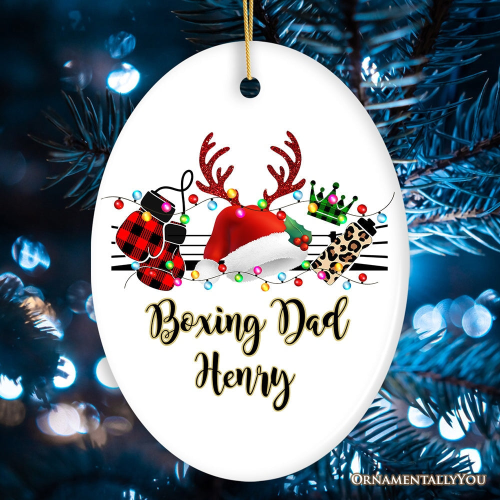 Personalized Boxing Buffalo Plaid Leopard Merry Christmas Ornament, Team and Coaches Gift