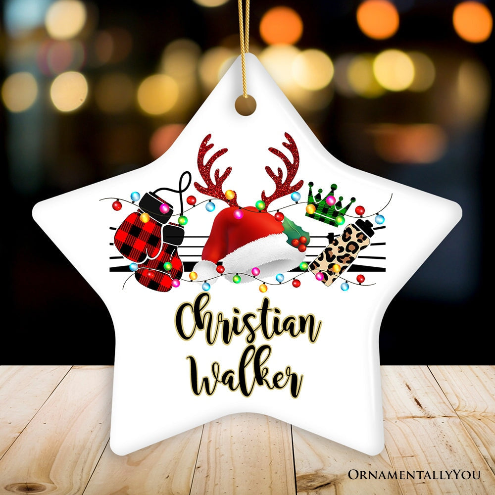Personalized Boxing Buffalo Plaid Leopard Merry Christmas Ornament, Team and Coaches Gift