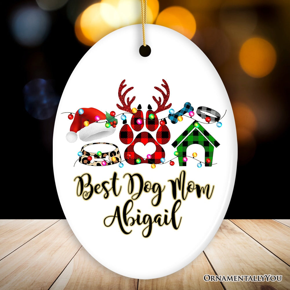 Personalized Dog Buffalo Plaid Leopard Merry Christmas Ornament, Dog Mom Gift