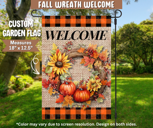 Fall Wreath Welcome Garden Flag