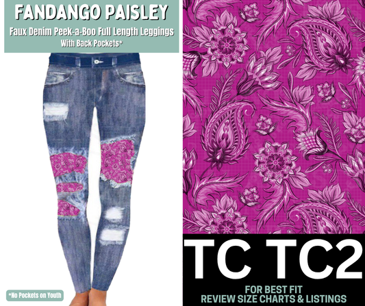 Fandango Paisley Faux Denim Full Length Peekaboo Leggings