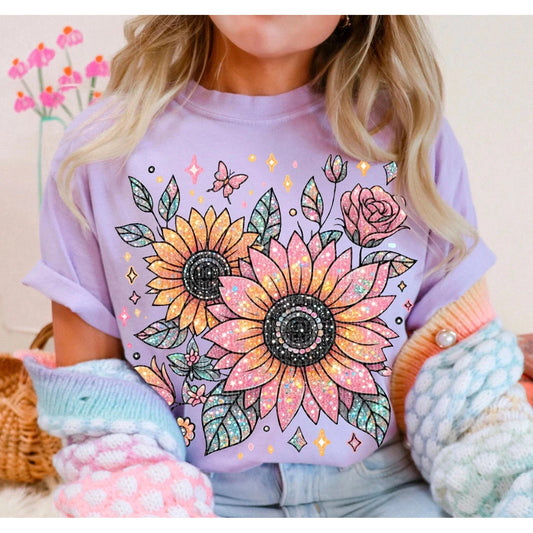 Faux Glitter Sequin Sunflower GRAPHIC TEE