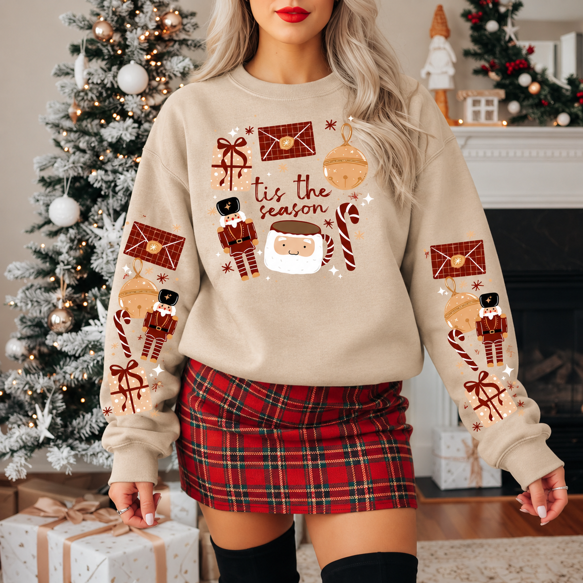 TIS THE SEASON SWEATSHIRT W/ SLEEVE PRINT