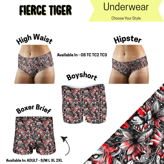 Preorder! Closes 5/14. ETA August. Fierce Tiger Hipster, High Waist, & Boyshort Underwear & Boxer Briefs