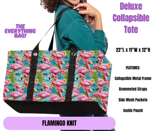 Preorder! Closes 5/19. ETA August. Flamingo Knit Collapsible Tote