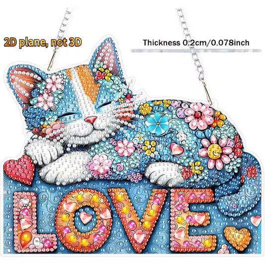 Floral Sleeping Cat "LOVE"