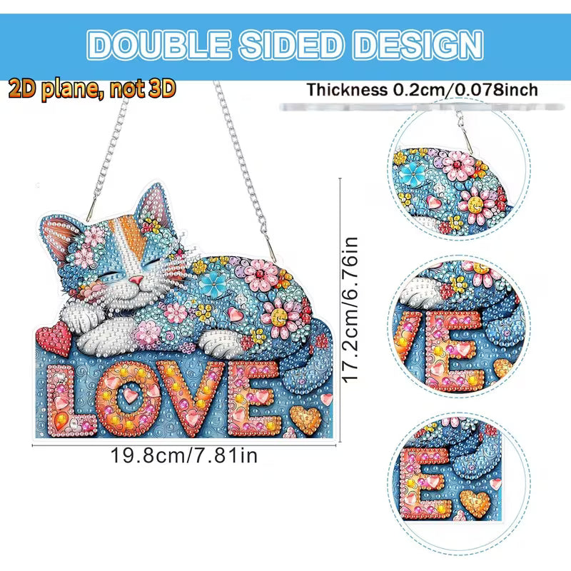 Floral Sleeping Cat "LOVE"