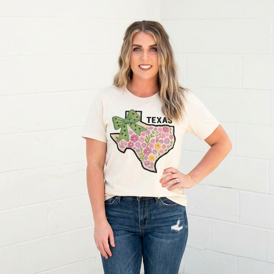 Floral Bow Texas Adult Graphic Tee