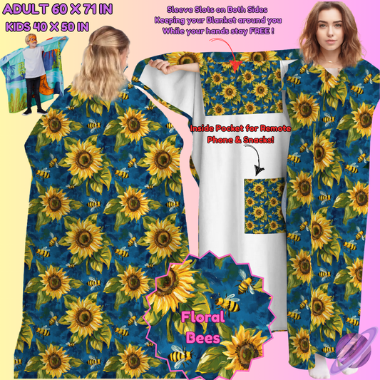 WEARABLE THROW RUN-FLORAL BEES-PREORDER CLOSING 8/31-  ETA LATE NOV./EARLY DEC.