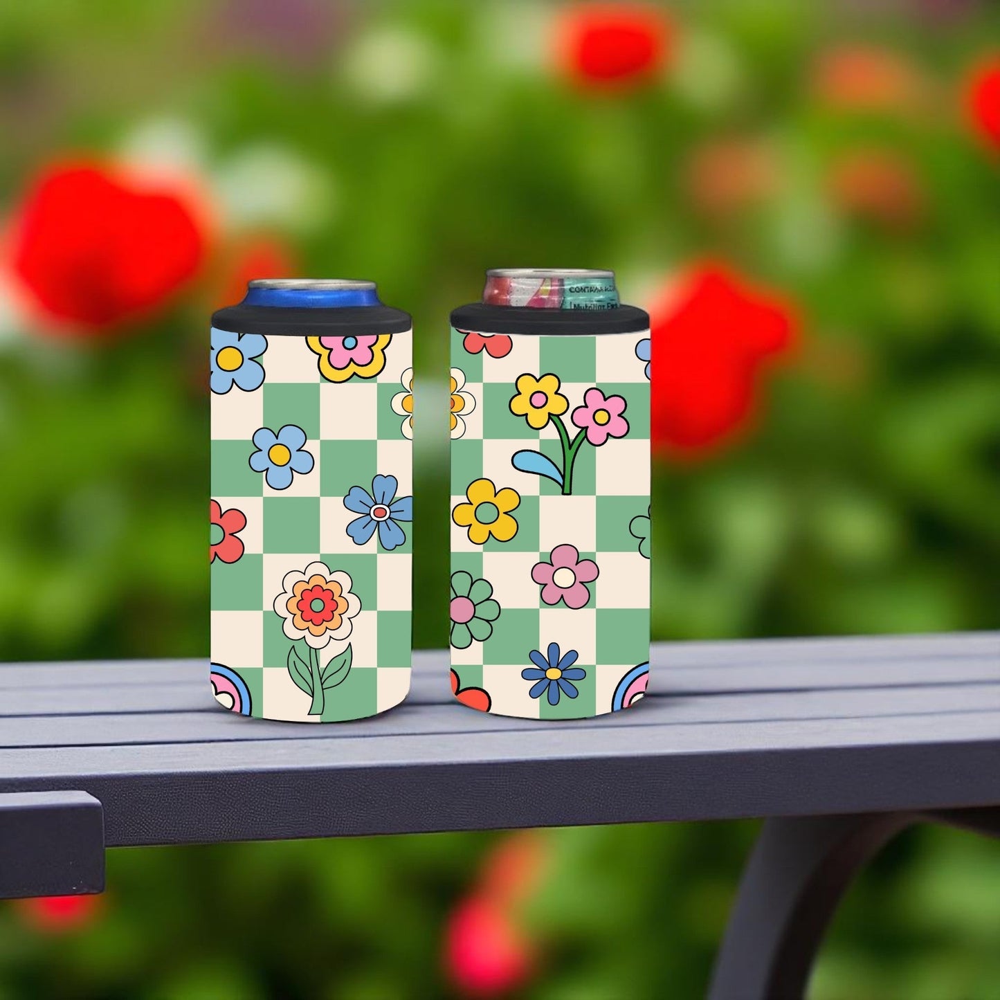 Flower Patch Checkers 4-in-1 Can Cooler Cup