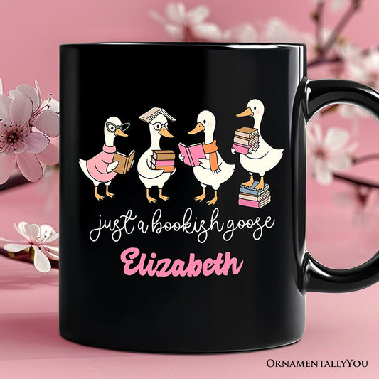 Just a Bookish Goose Personalized Mug, Funny Nerdy Book Readers Gift with Custom Name