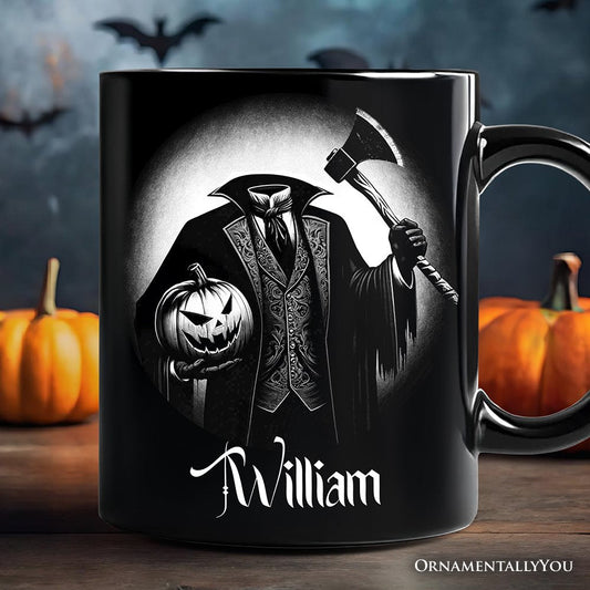 Headless Horseman Spooky Portrait Personalized Mug Horror Villain Theme Halloween Gift with Custom Name