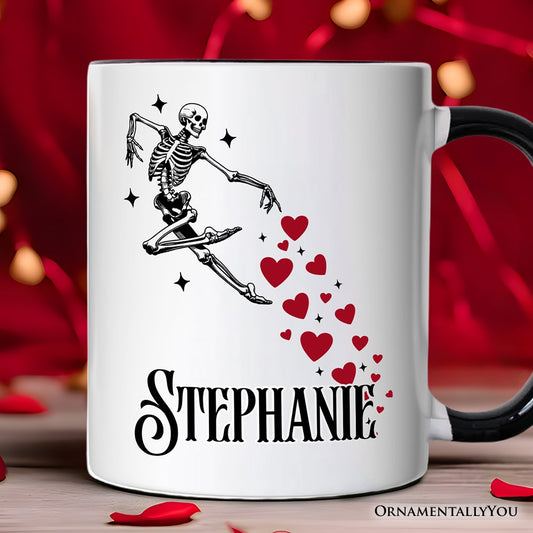 Skeleton Hearts Valentine Personalized Mug, Playful Funny Gift with Custom Name