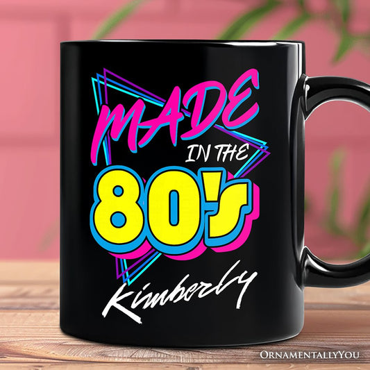 Made In The 80s Personalized Mug, Neon Retro Eighties Kid Gift with Custom Name