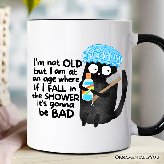 Old Black Cat Cute Mug, Funny Shower Sarcastic Animal Gift