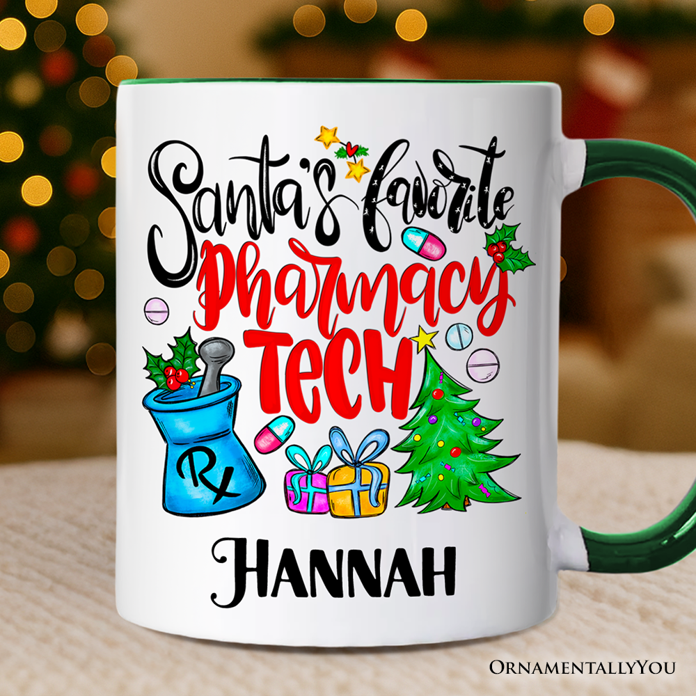 Santa's Favorite Pharmacy Tech Personalized Mug, Pharmacist Technician Gift with Custom Name