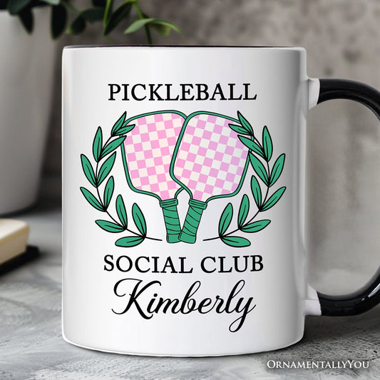 Pickleball Social Club Personalized Mug, Cute Retro Girly Sporty Gift with Custom Name