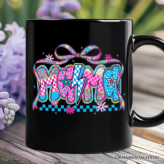 Preppy Mama Checkered Retro Mug, Lightning Bolt Mom Gift