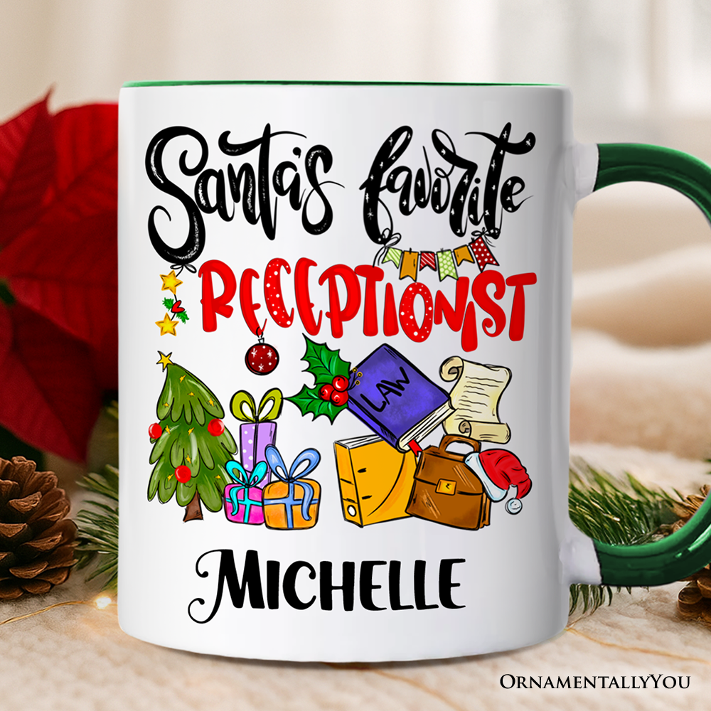 Santa's Favorite Office Receptionist Personalized Mug, Administrator Appreciation Christmas Gift with Custom Name