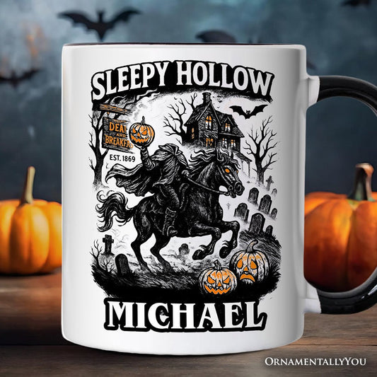 Sleepy Hollow Headless Horseman Personalized Mug, Gothic Haunted Halloween Gift with Custom Name