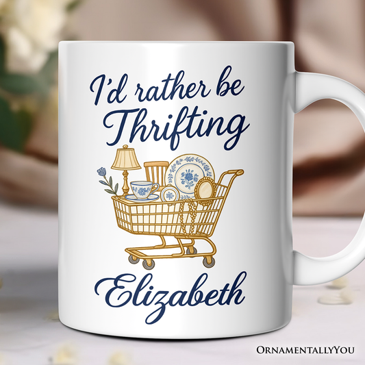 I’d Rather Be Thrifting Personalized Mug, Vintage Thrift Shop Lover Gift with Custom Name