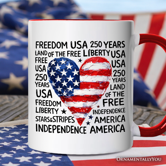 USA 250 Heart Patriotic Mug, Retro 4th of July Gift