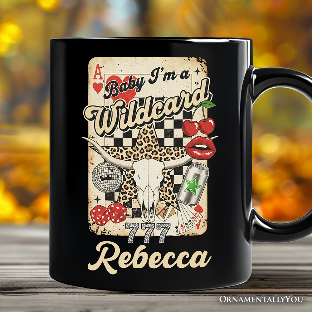 Wildcard Cowgirl Personalized Mug, Vintage Western Collage Leopard Skull Gift with Custom Name