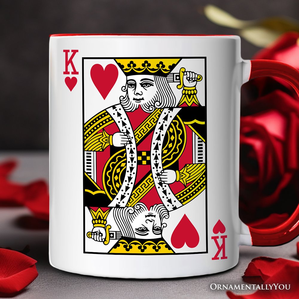 King of Hearts Card Personalized Mug, Classic Retro Love Valentine Gift with Custom Name