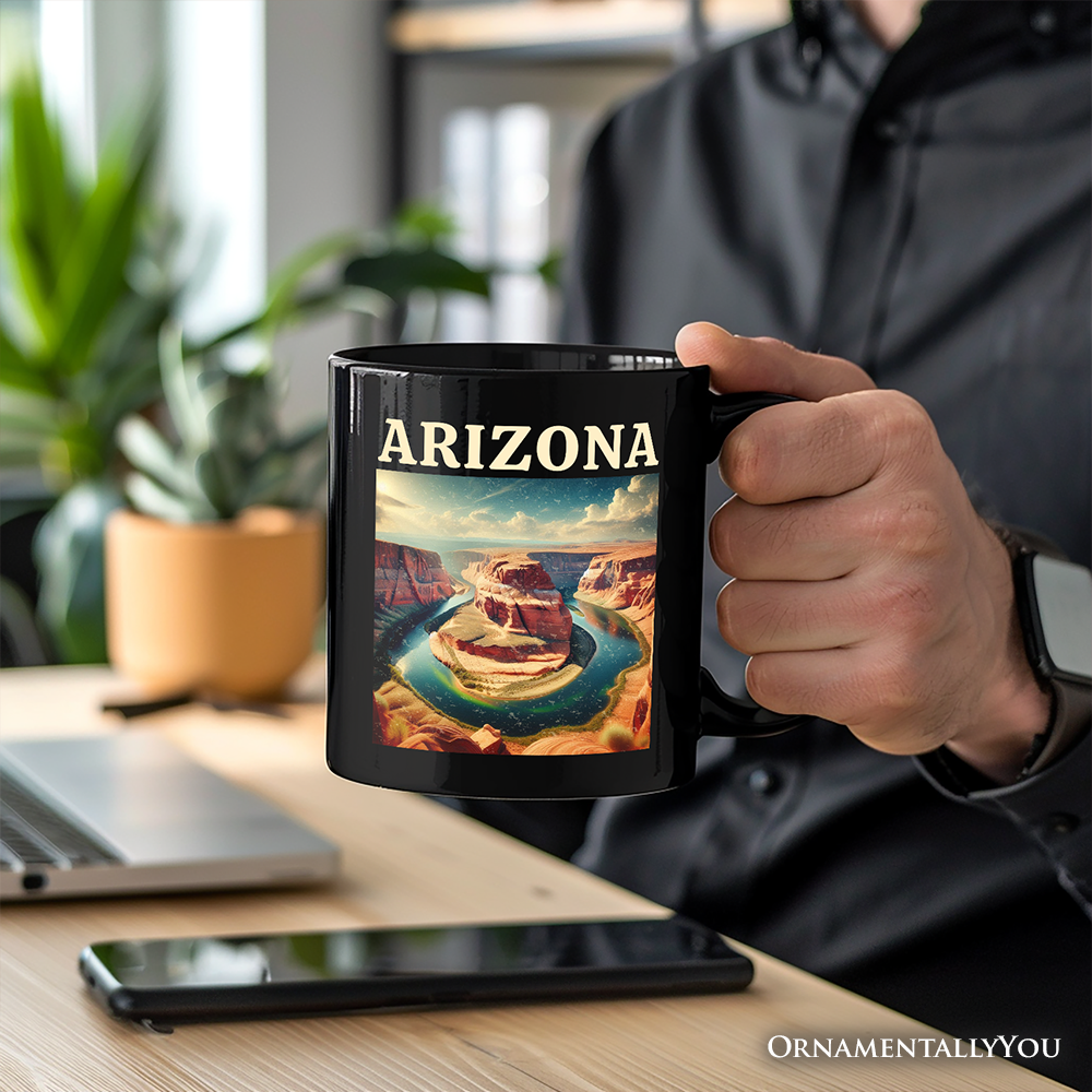 Scenic Arizona State Desert Canyon Vintage Personalized Mug, Horseshoe Bend Gift and Southwest Nature Souvenir with Custom Name