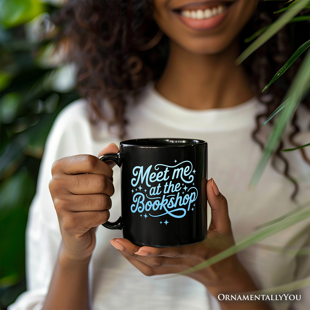 Meet Me At The Bookshop Personalized Mug, Cute Bookworm Quote Gift with Custom Name