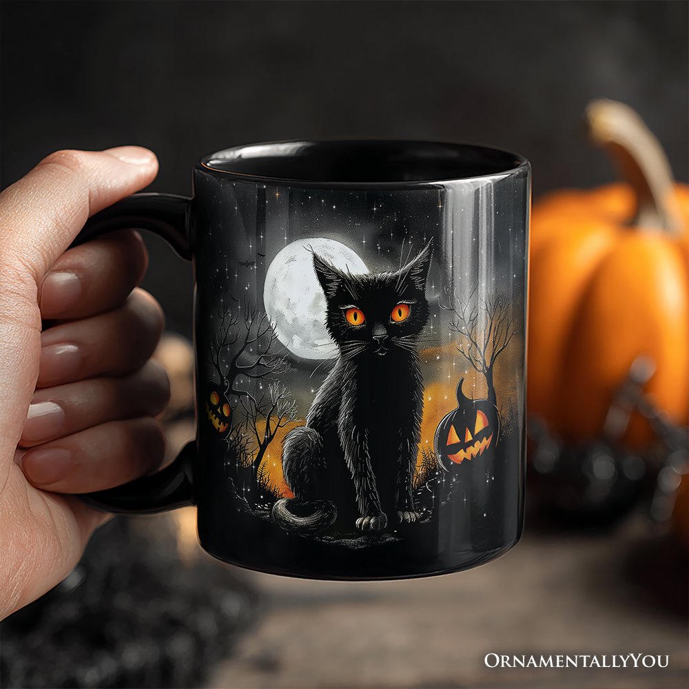 Cat Night Halloween Personalized Mug, Spooky Horror Gift with Custom Name