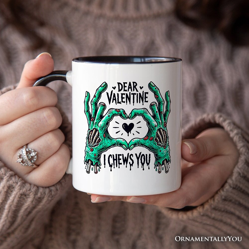 Zombie Valentine Hands I Chews You Personalized Mug, Funny Horror Spring Gift with Custom Name