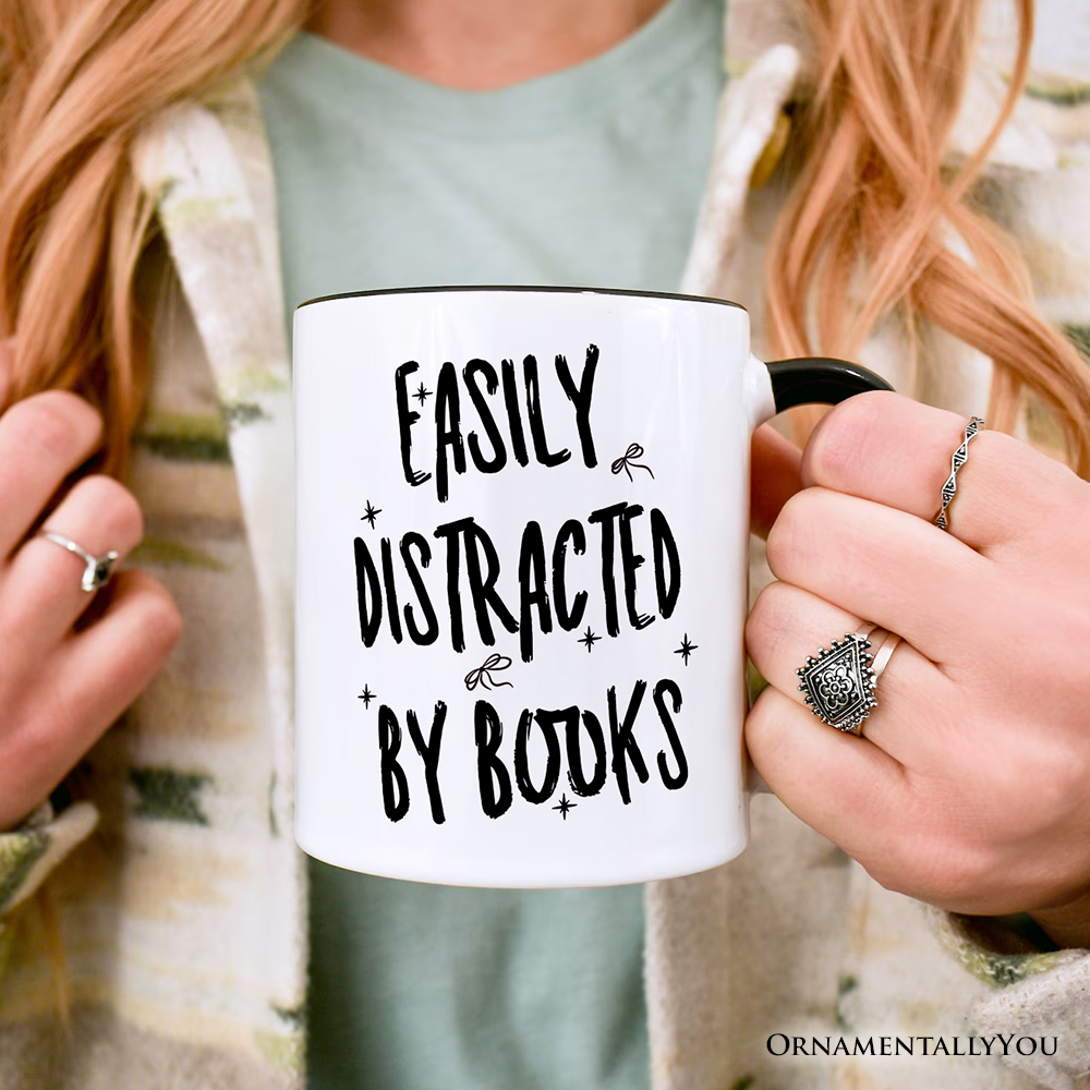 Easily Distracted By Books Reader Mug, Funny Bookworm Gift