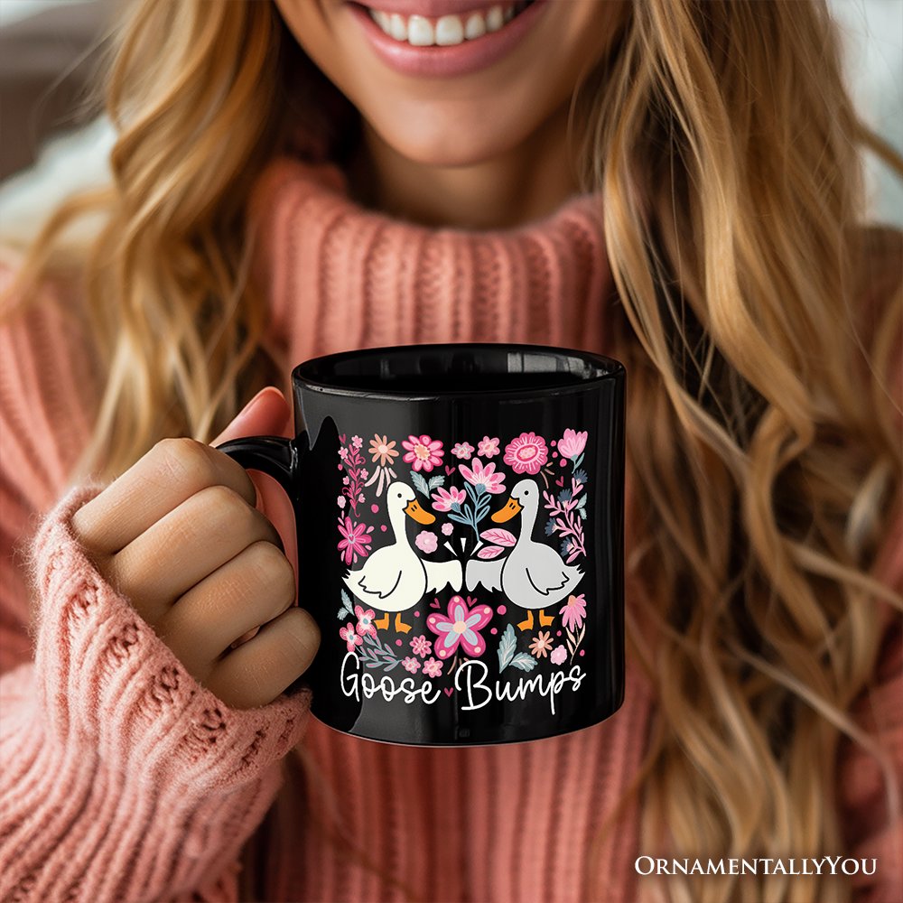 Funny Goose Bumps Floral Personalized Mug, White, Natural and Black Sarcastic Goose Gift with Custom Name