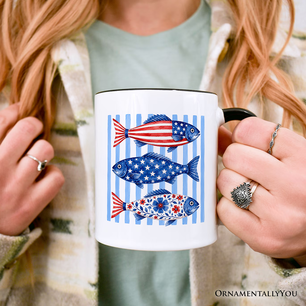Patriotic Fish Mug, 4th Of July Coastal Animal Gift