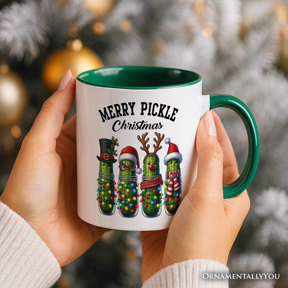 Christmas Pickles Personalized Mug, Festive Holiday Cucumber Holiday Gift with Custom Name