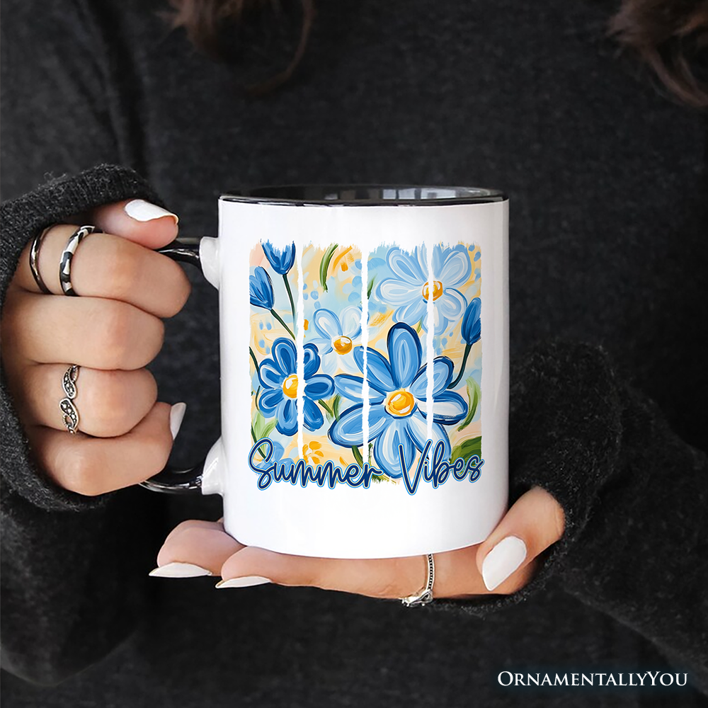 Summer Vibes Brushsroke Flowers Personalized Mug, Aesthetic Gift with Custom Name