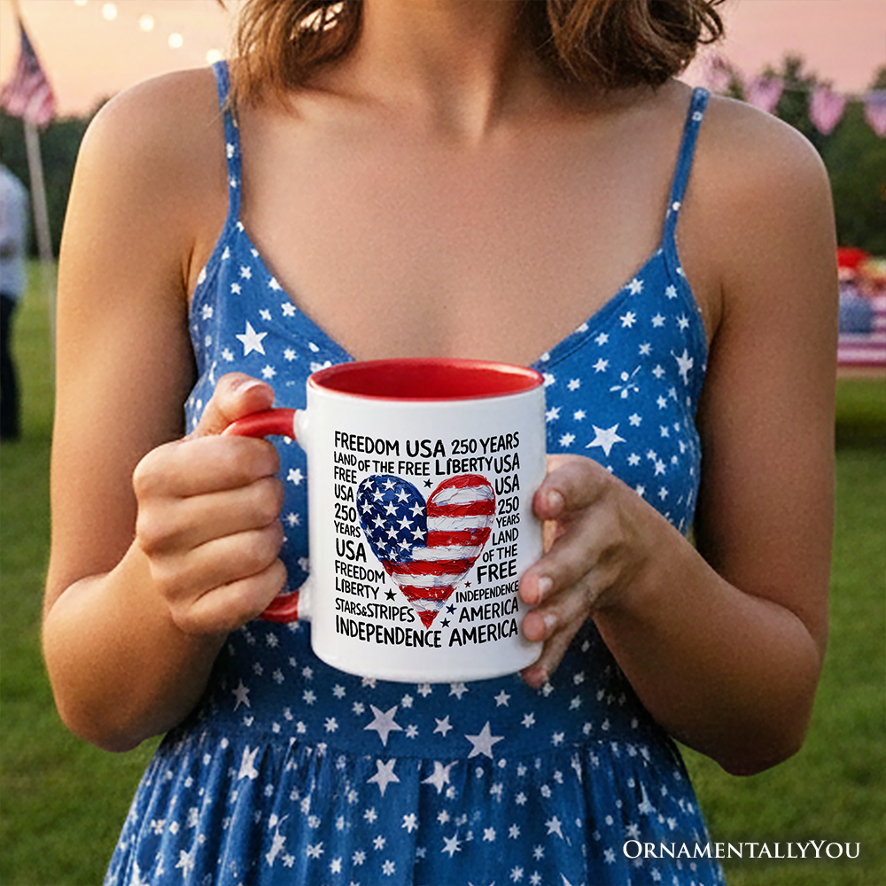 USA 250 Heart Patriotic Mug, Retro 4th of July Gift