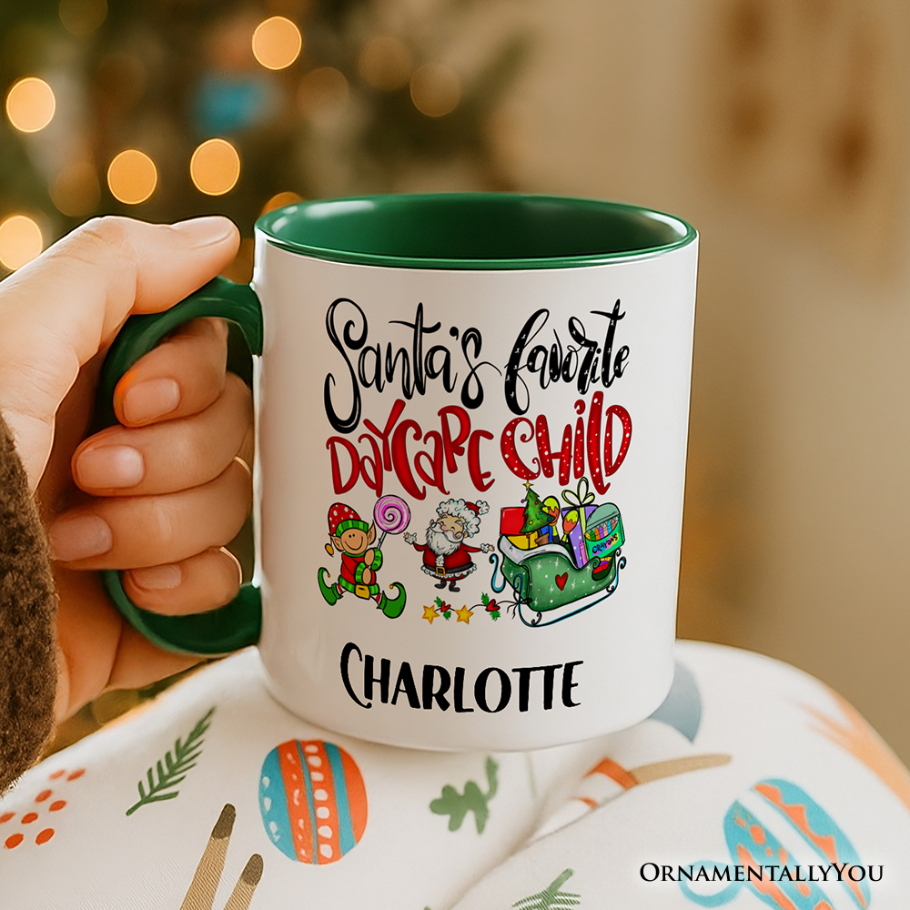 Santa's Favorite Daycare Child Personalized Mug, Christmas Holiday Gift with Custom Name